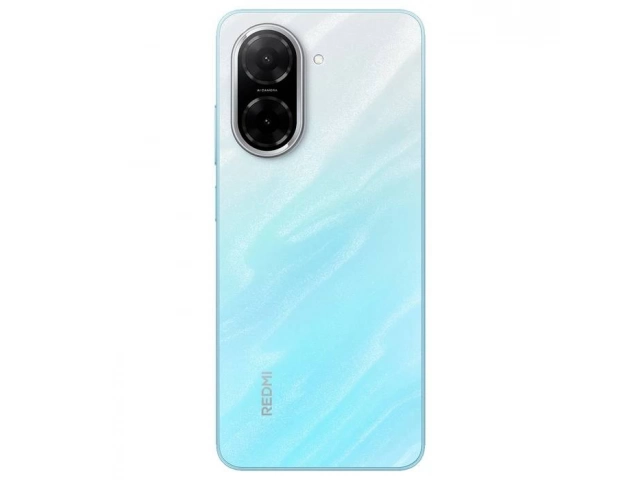 Parte trasera del Xiaomi Redmi A5 en azul, con acabado brillante y cámara de 32 MP.