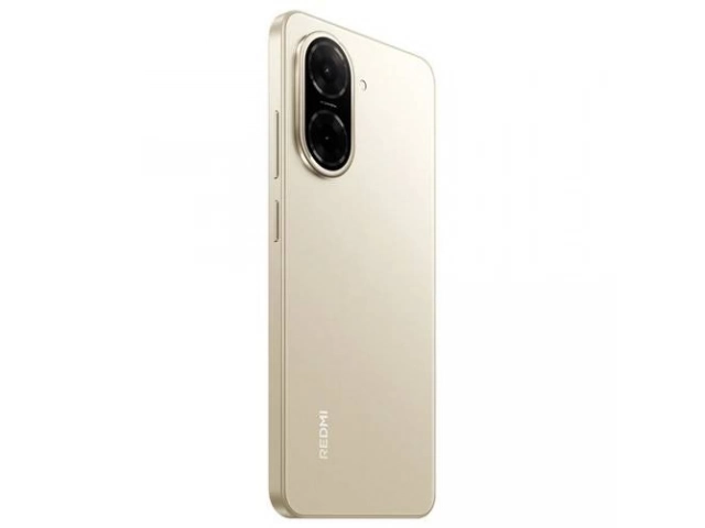 Vista lateral del Redmi A5 en color gold, con diseño estilizado y elegante.