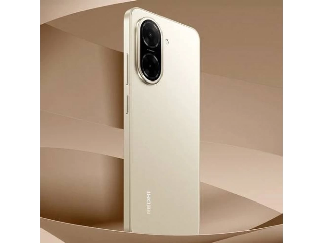 Vista lateral del Redmi A5 en color gold, con diseño estilizado y elegante.
