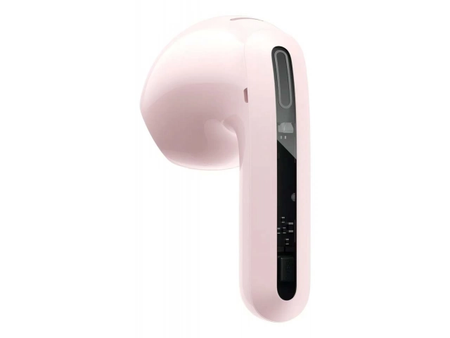 Persona usando los auriculares Xiaomi Redmi Buds 6 Active Rosa durante una actividad deportiva enérgica, mostrando su ajuste seguro en Uruguay.