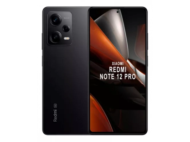 Vista frontal del Xiaomi Redmi Note 12 Pro 5G en color negro, mostrando su pantalla AMOLED de 6.67 pulgadas y diseño elegante.