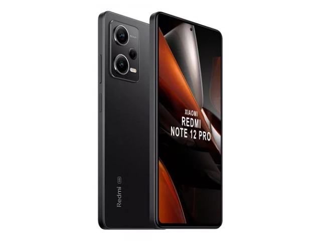 Parte trasera del Xiaomi Redmi Note 12 Pro 5G negro, destacando su cámara principal de 50 MP y acabado brillante.