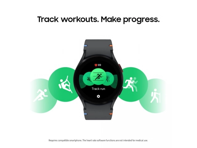 Pantalla del Samsung Galaxy Watch FE Plata con interfaz Wear OS y acceso a aplicaciones