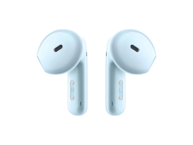 Detalle de la resistencia al sudor de los auriculares Xiaomi Redmi Buds 6 Active azules, ideales para entrenamiento.