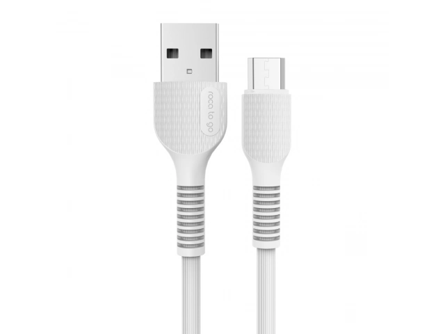 Cable ROCA TO GO Micro USB de 100cm (1m), capacidad de 2.4 Amperios para carga eficiente, color blanco, diseño duradero, venta en Uruguay por Avlis.