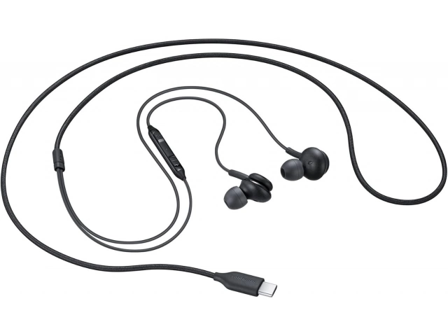 Auriculares Samsung AKG Tipo C IC100B vistos de frente, diseño elegante y minimalista