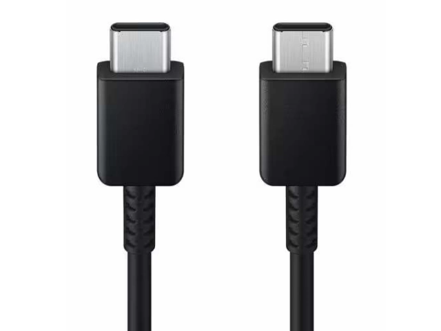 Cable Samsung original USB Tipo C a Tipo C de 1.8 metros, capacidad 5A para carga súper rápida 2.0 (45W) y transferencia de datos. Color negro. Avlis Uruguay.
