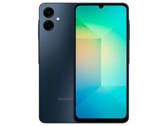 Celular Samsung Galaxy A06 de 4GB RAM y 128GB en color negro, disponible en Avlis Uruguay.