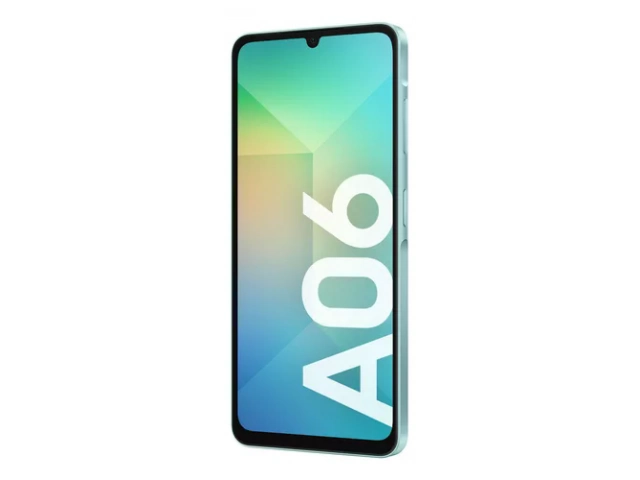 Vista frontal del Samsung Galaxy A06 4/64GB en color verde, diseño elegante y pantalla amplia.