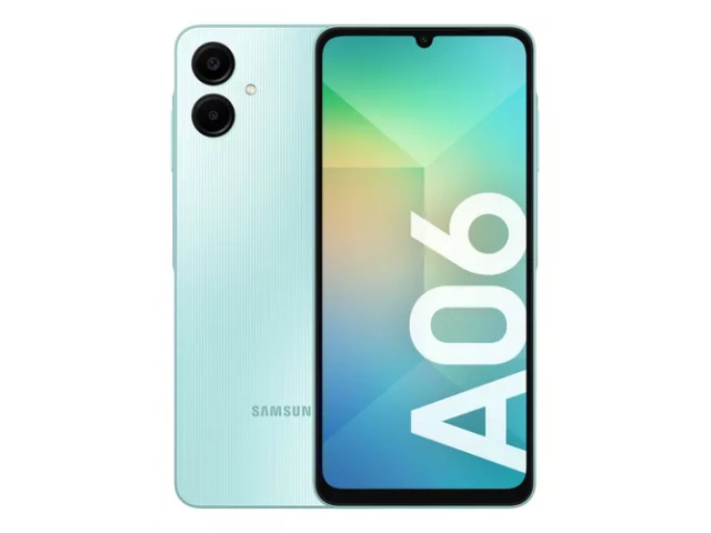 Samsung Galaxy A06 4/64GB verde con la pantalla encendida mostrando su interfaz.