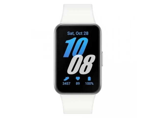 Detalle del diseño elegante con cuerpo de aluminio y correa confortable del Samsung Galaxy Fit3 Gris. Resistente al agua 5ATM e IP68. Avlis
