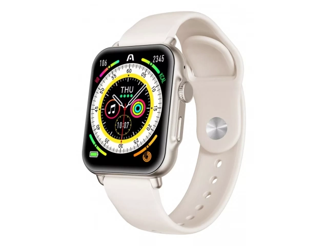 Smartwatch Argom S55 color Beige con pantalla táctil grande, funciones de salud y diseño elegante, disponible en Avlis Uruguay.