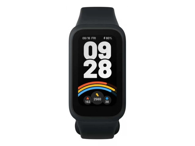 Smartwatch Xiaomi Band 9 Active Black en la muñeca, mostrando su elegante diseño y pantalla AMOLED en Uruguay