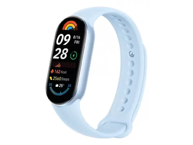 Vista frontal del Smartwatch Xiaomi Smart Band 9 Arctic Blue con pantalla AMOLED de 1.62 pulgadas.