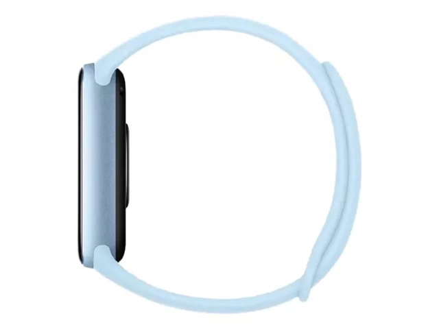 Perfil lateral del reloj inteligente Xiaomi Smart Band 9 en color azul ártico, mostrando su diseño ergonómico.