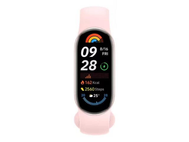 Vista frontal del Smartwatch Xiaomi Smart Band 9 Mystic Rose con pantalla AMOLED de 1.62 pulgadas.