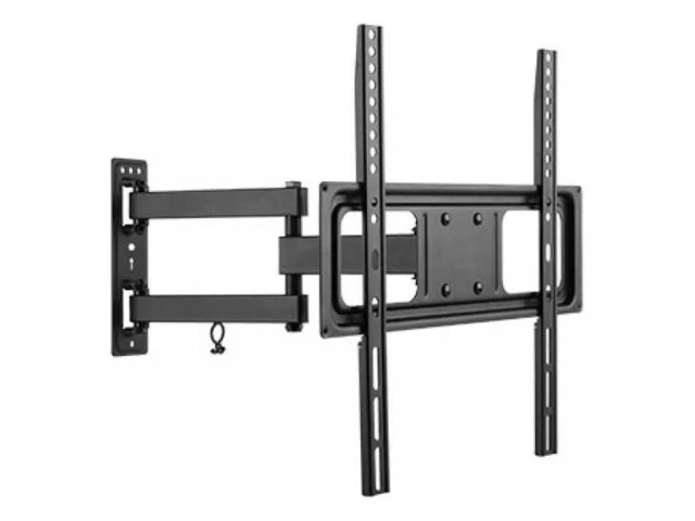 Soporte de TV Brateck LPA52-443 instalado en la pared con un televisor, destacando el ahorro de espacio y la estética moderna en un ambiente uruguayo.