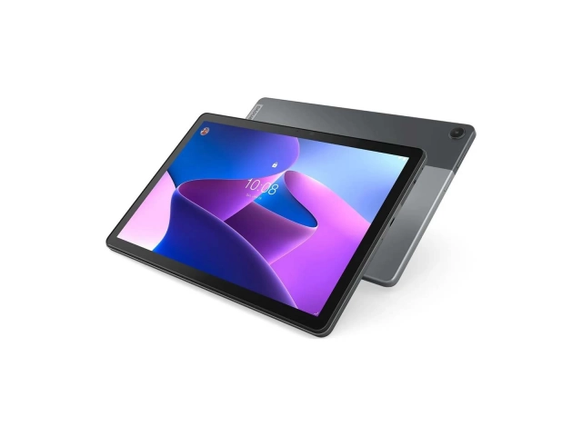 Diseño delgado y portátil de la Tablet Lenovo M10 (3ra Gen) en Storm Grey, junto a su funda protectora. Avlis Uruguay