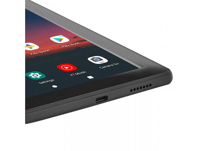 Detalle de los puertos laterales (USB-C, ranura microSD) de la Tablet ONN 7" 2022 Charcoal, mostrando sus opciones de conectividad y expansión de almacenamiento en Uruguay.