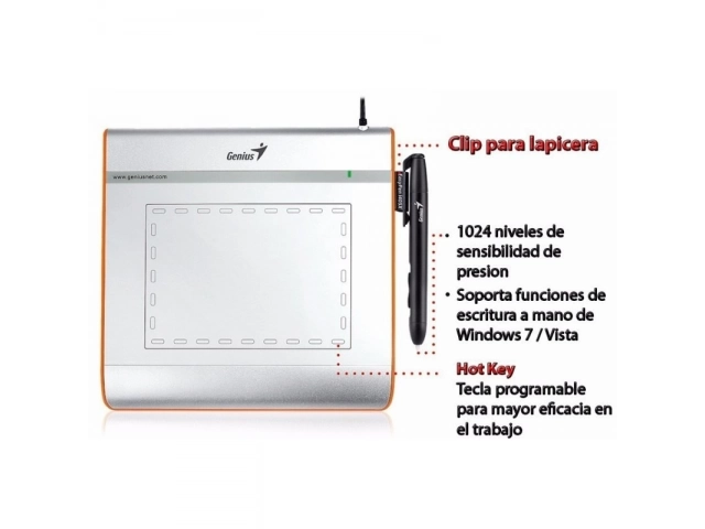 Desata tu creatividad con la Genius i405x. Área de 4"x5.5", 1024 niveles de presión y 2540 LPI. ¡Ideal para diseño y retoque digital! Envío rápido.