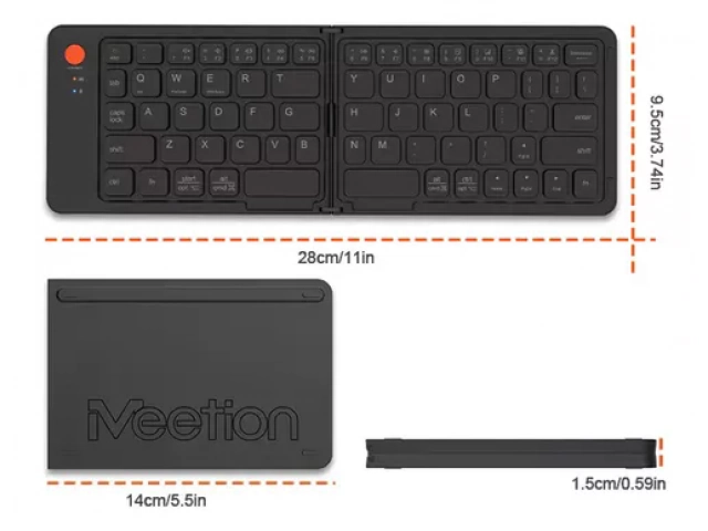 Vista superior del teclado Bluetooth Meetion BTK001 en negro, diseño ergonómico y teclas silenciosas.