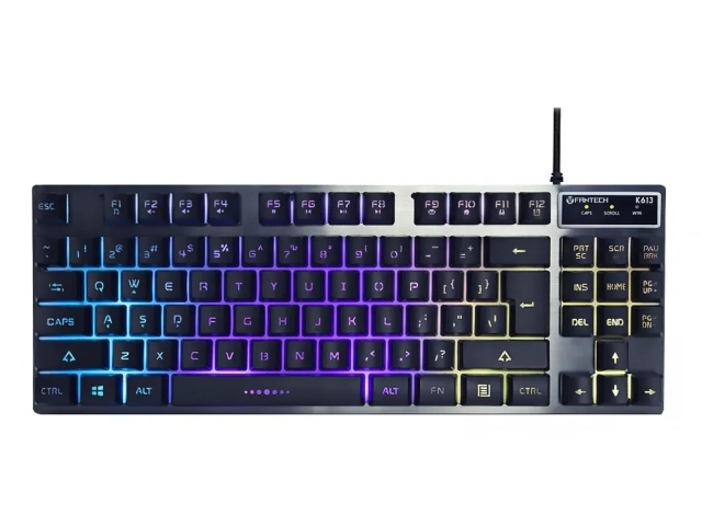 Vista superior del teclado Fantech K613 TKL II, mostrando su diseño compacto y retroiluminación RGB.