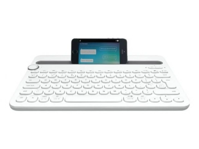 Logitech K480 Blanco con soporte integrado para tabletas y teléfonos inteligentes.