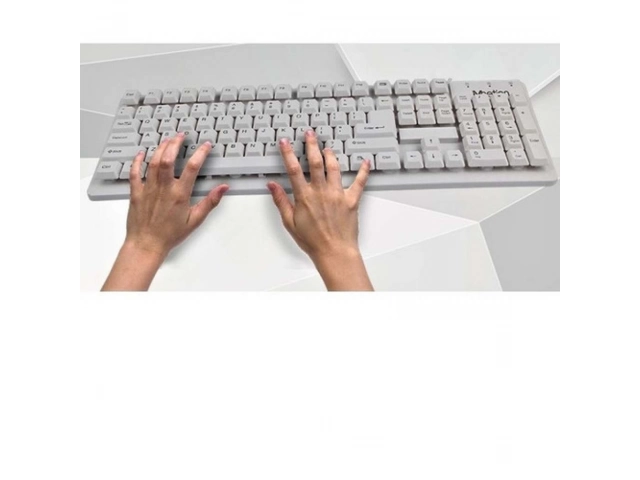 Teclado Meetion K202 blanco con layout completo en español y teclado numérico, disponible en Avlis Uruguay.
