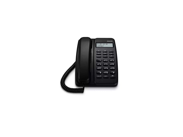 Teléfono con cable Philips CRD150 en un entorno de hogar u oficina, mostrando su practicidad y diseño funcional. Comprá en Avlis Uruguay.