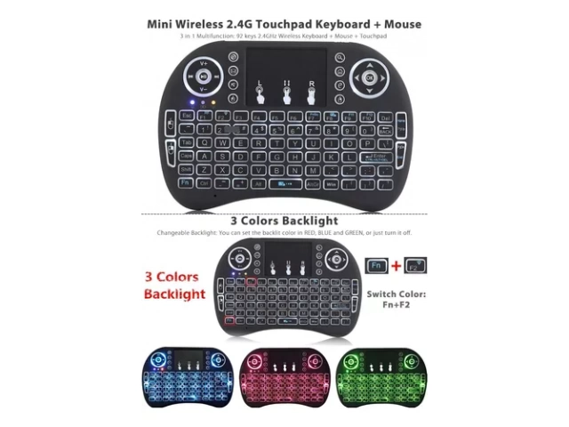 Detalle del touchpad y teclas multimedia del mini teclado inalámbrico para TV Box, disponible en Avlis.