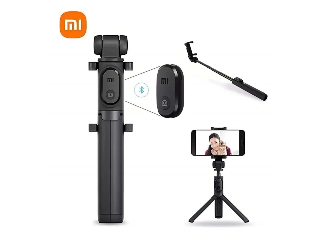 Trípode y Selfie Stick Xiaomi Mi en color negro, con control remoto Bluetooth desmontable. Versátil y portátil. Avlis Uruguay.