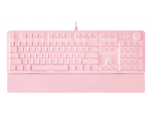 Teclado mecánico Fantech MK853 Sakura en vista superior mostrando diseño rosa y blanco.