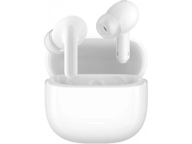 Estuche de carga de los Xiaomi Redmi Buds 6 Lite White con acabado brillante y minimalista.