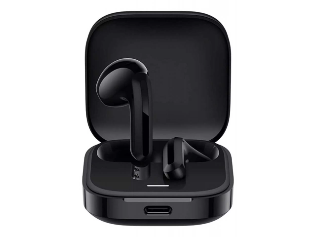 Auriculares inalámbricos Xiaomi Redmi Buds 6 Play negros con estuche de carga, disponibles en Avlis Uruguay.
