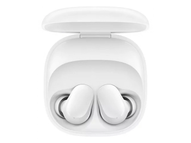 Vista frontal de los Xiaomi Redmi Buds 6 Play White con diseño simple y atractivo.