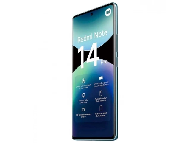 Smartphone Xiaomi Redmi Note 14 Pro 5G color Azul con 8GB RAM y 256GB, cámara 200MP y conectividad 5G, disponible en Avlis Uruguay.