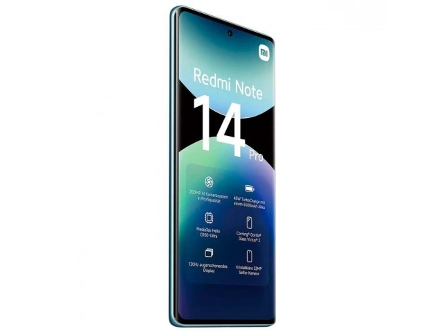 Smartphone Xiaomi Redmi Note 14 Pro 5G color Azul con 8GB RAM y 256GB, cámara 200MP y conectividad 5G, disponible en Avlis Uruguay.