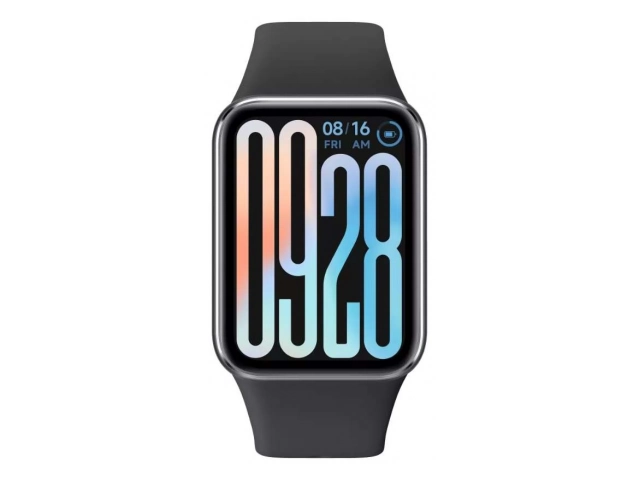 Smartwatch Xiaomi Smart Band 9 Pro negro con pantalla AMOLED personalizable encendida, disponible en Avlis Uruguay.