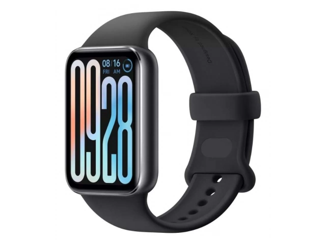 Vista de perfil del Xiaomi Smart Band 9 Pro negro mostrando su diseño delgado y elegante, venta en Avlis.