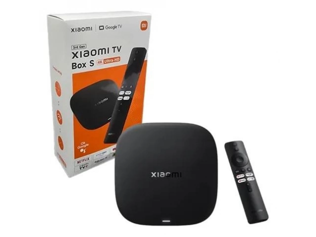 Xiaomi TV Box S de segunda generación con su control remoto con Asistente de Google, a la venta en Avlis Uruguay.