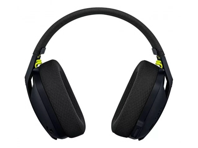 Vista frontal de los auriculares inalámbricos Logitech G435 en color negro y amarillo fluorescente, ideales para gaming.%u200B Vista frontal de los auriculares inalámbricos Logitech G435 en color negro y amarillo fluorescente, ideales para gaming.%u200B