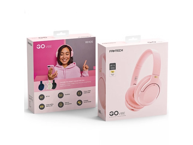 Empaque original de los Fantech WH05 rosa, presentación atractiva.