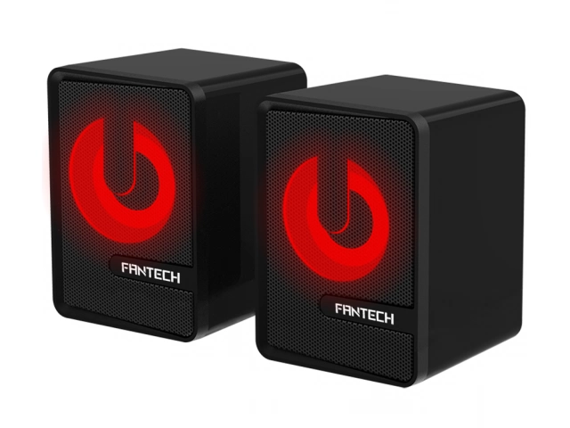 Par de parlantes Fantech GS203 Black colocados juntos para configuración estéreo.%u200B